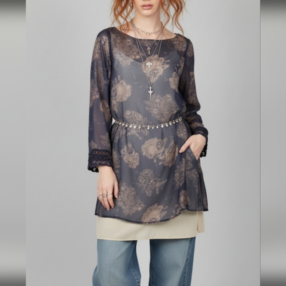Gentle Fawn Sheer Long Sleeve Dress Size S Baggy Oversized Whimsigoth Dark Fairy